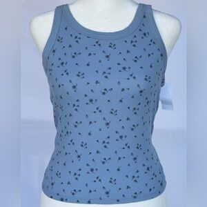 NWT AE Blue Ribbed Floral Tank Top - Medium
